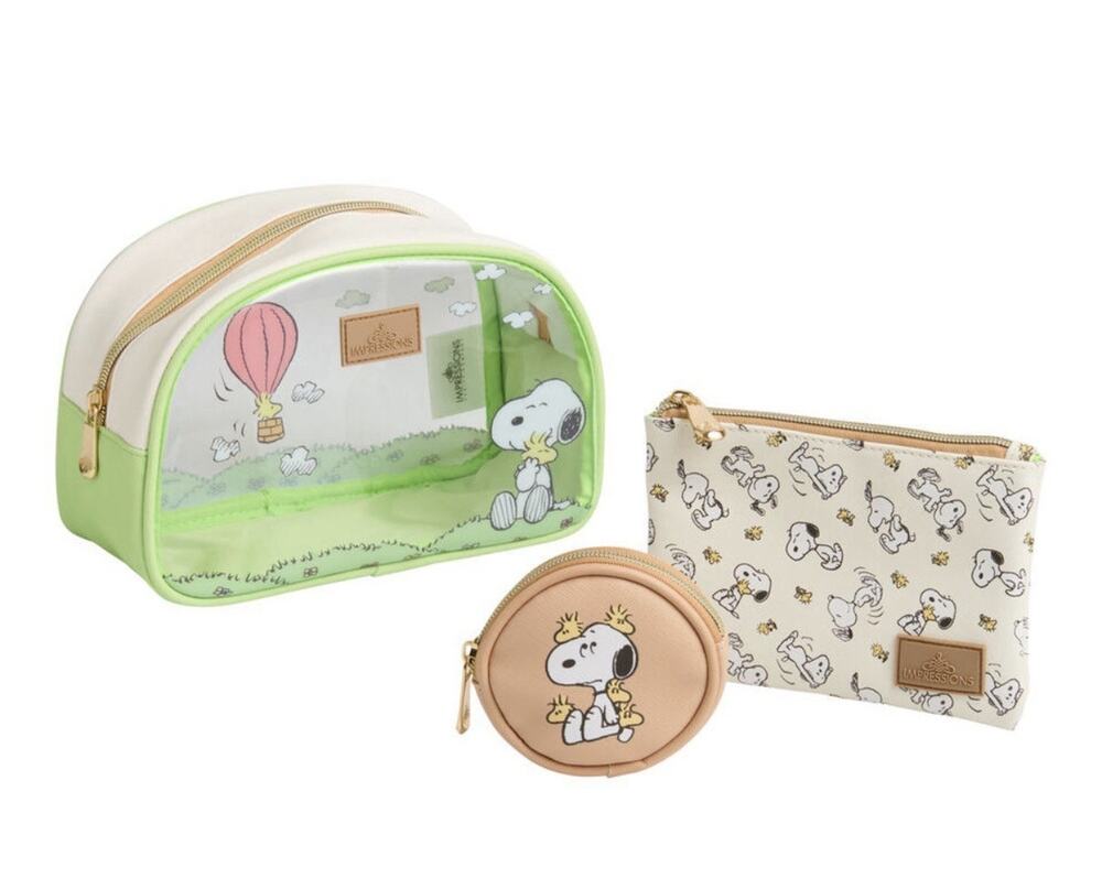 NWT Snoopy Peanuts (3) Piece Make-Up Cosmetics Bag Travel Set by Impressions